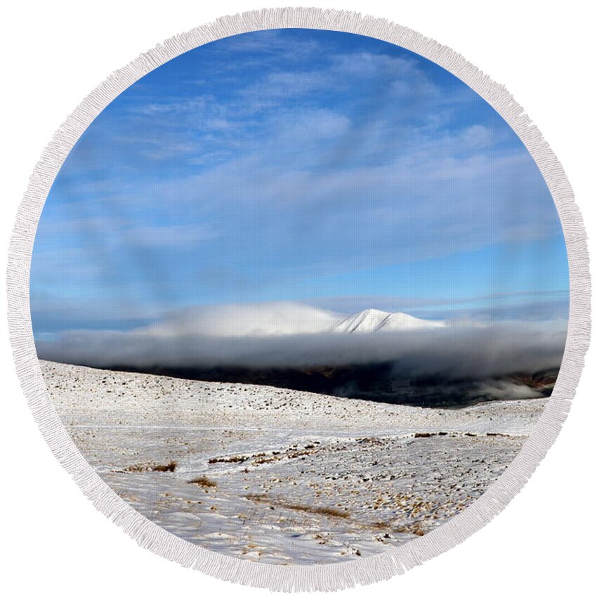 Nature Round Beach Towel featuring the photograph Summit in the snow by Lukasz Ryszka