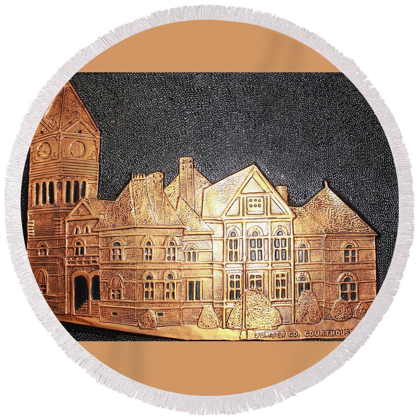 Sumter Round Beach Towel featuring the photograph Sumter County Courthouse - 1897 by Jerry Battle