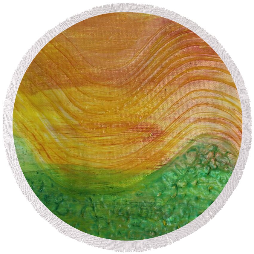 Sun Round Beach Towel featuring the painting Sun and Grass in Harmony by Sarahleah Hankes