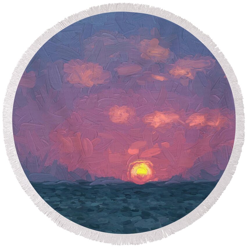 Seascape Round Beach Towel featuring the photograph Sun Down by David Letts