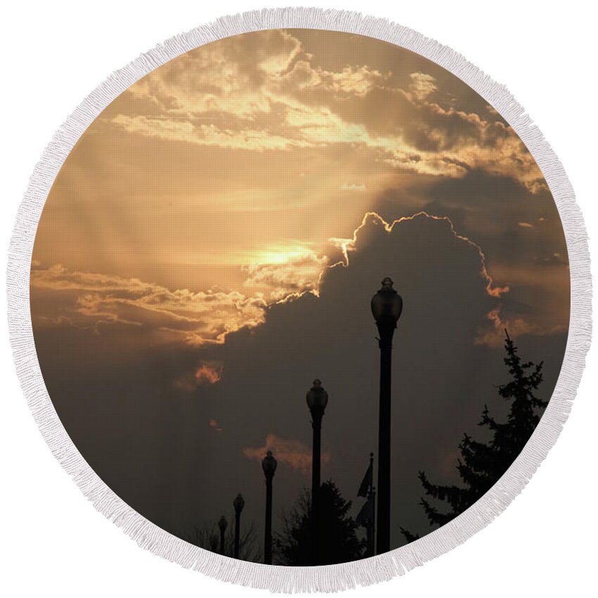 Sun Round Beach Towel featuring the photograph Sun In A Cloud Of Glory by Andee Design