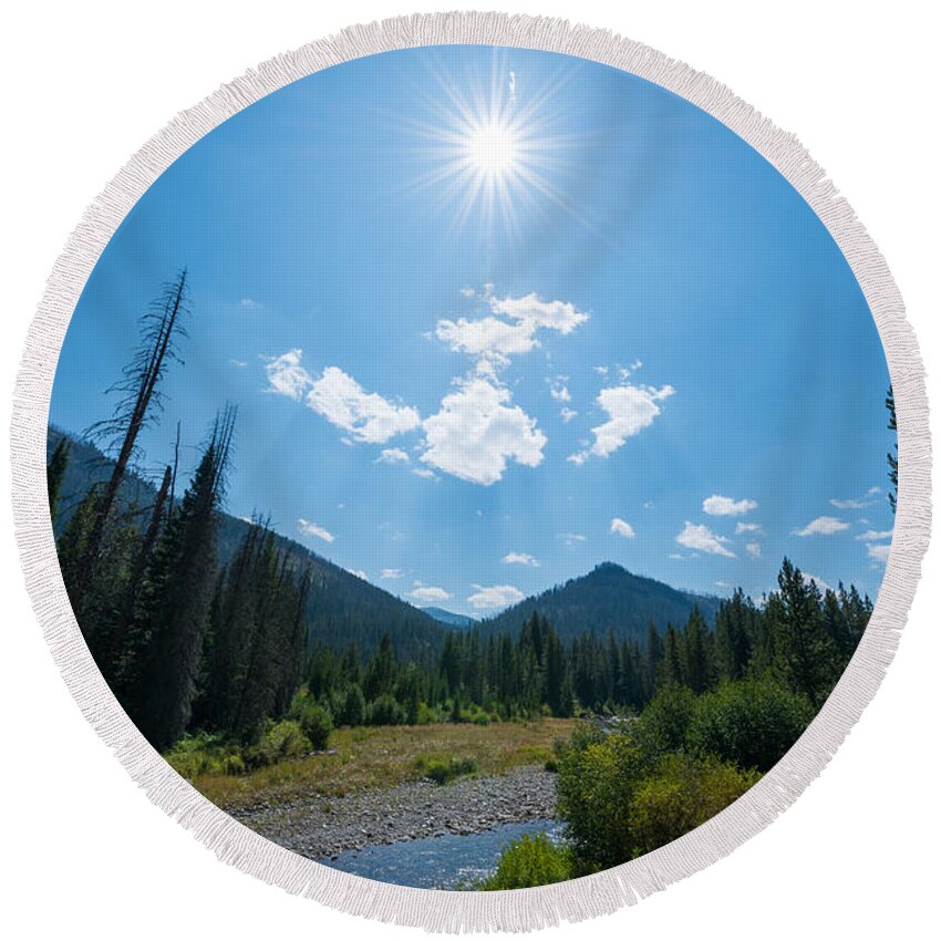 Yellowstone National Park Round Beach Towel featuring the photograph Sun Rays in Yellowstone by Michael Ver Sprill