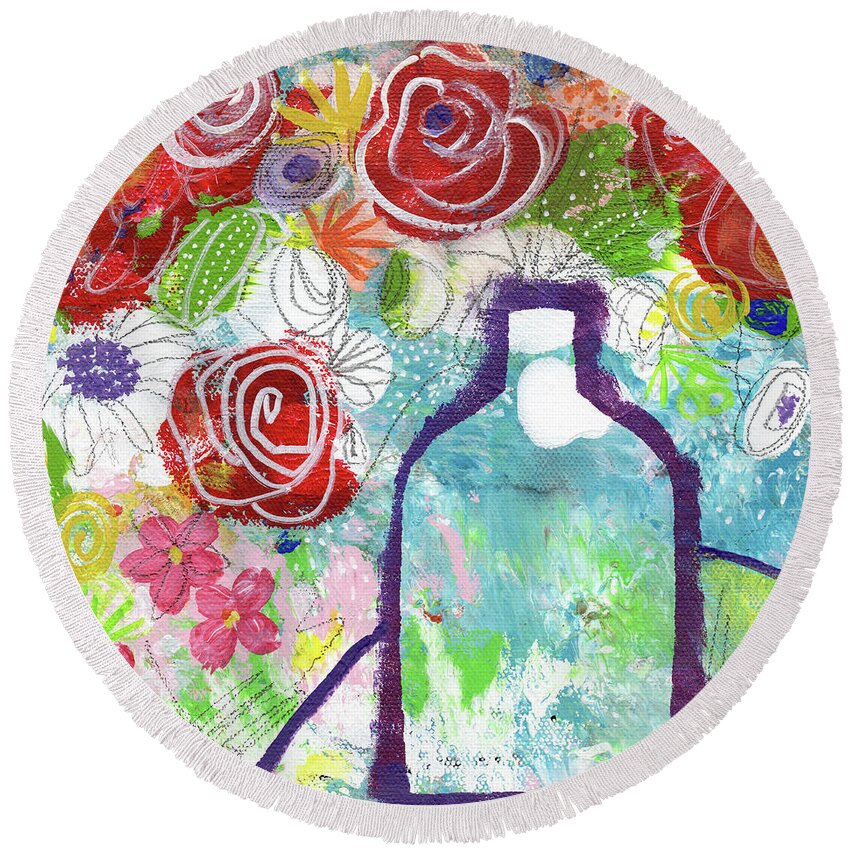 Floral Round Beach Towel featuring the painting Sunday Market Flowers 2- Art by Linda Woods by Linda Woods