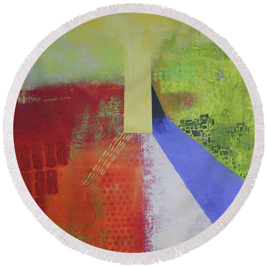Abstract Round Beach Towel featuring the painting Sunday Sunrise by April Burton