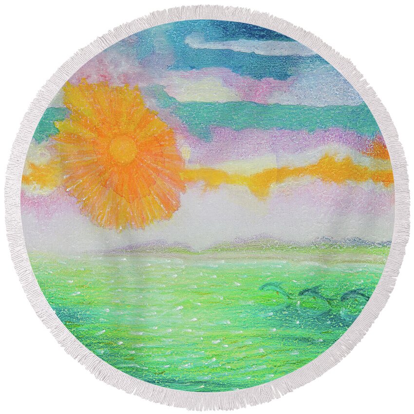 Sun Round Beach Towel featuring the painting Sunflare by Lynn Bywaters