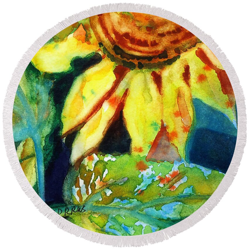 Painting Round Beach Towel featuring the painting Sunflower Head 4 by Kathy Braud