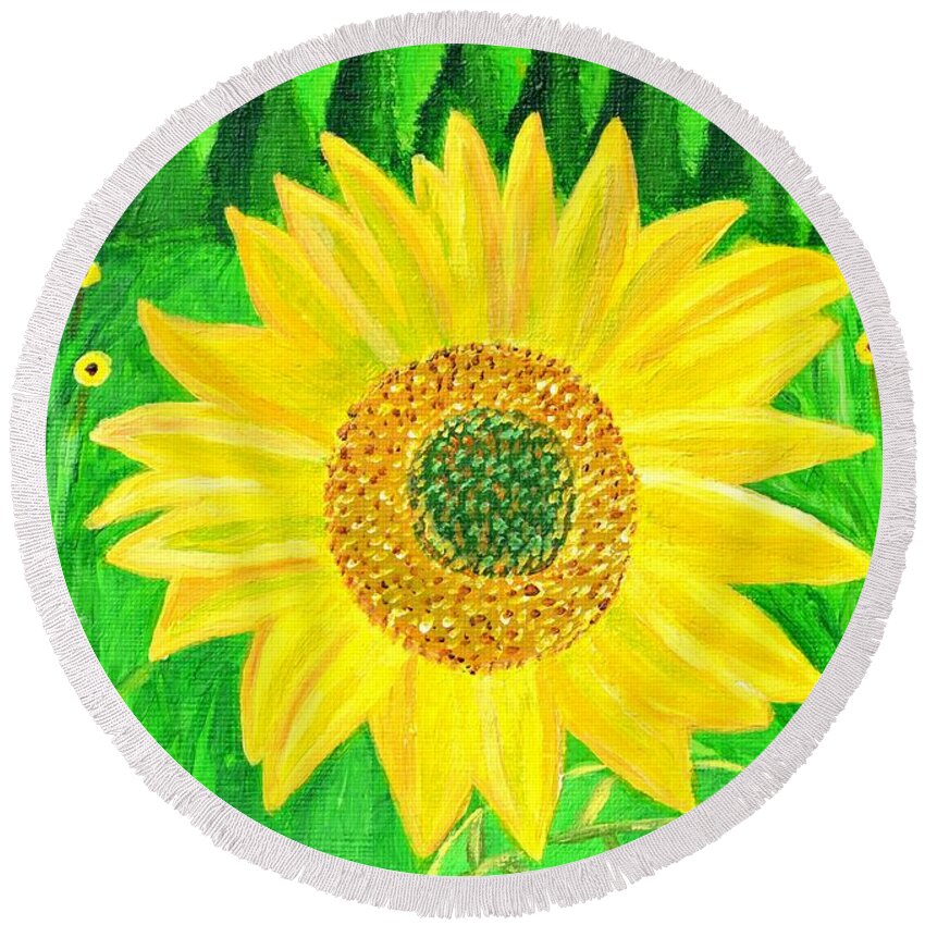 Sunflower Round Beach Towel featuring the painting Sunflower by Magdalena Frohnsdorff