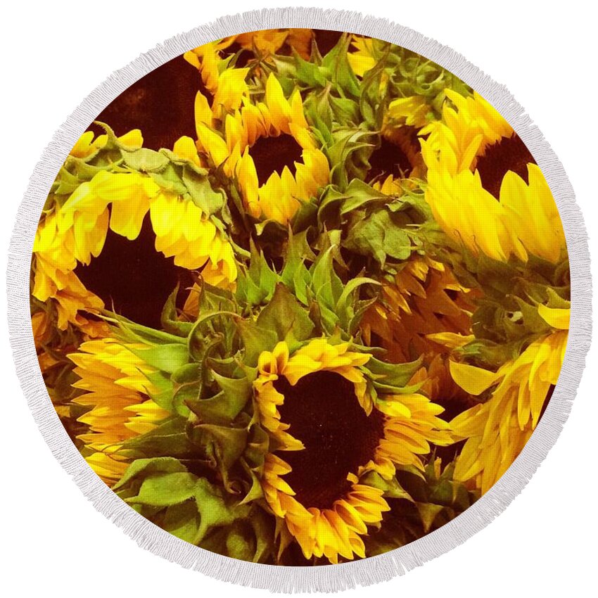 Sunflowers Round Beach Towel featuring the photograph Sunflower Party by Onedayoneimage Photography