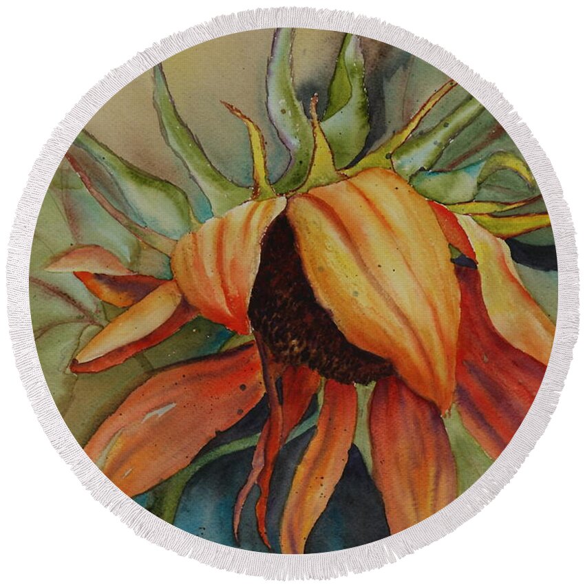 Sunflower Round Beach Towel featuring the painting Sunflower by Ruth Kamenev