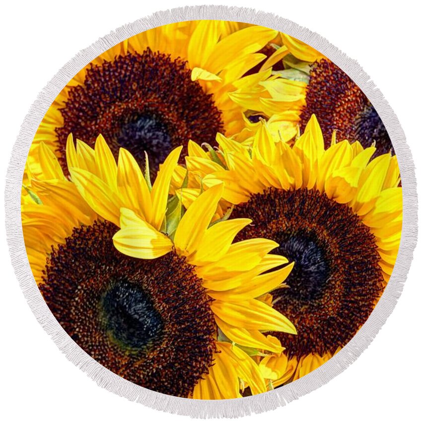 Flowers Round Beach Towel featuring the photograph Sunflowers for sale by Karen Smale