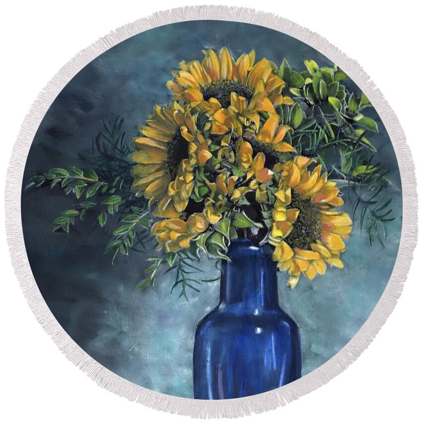 Sunflower Round Beach Towel featuring the painting Sunflowers by John Neeve
