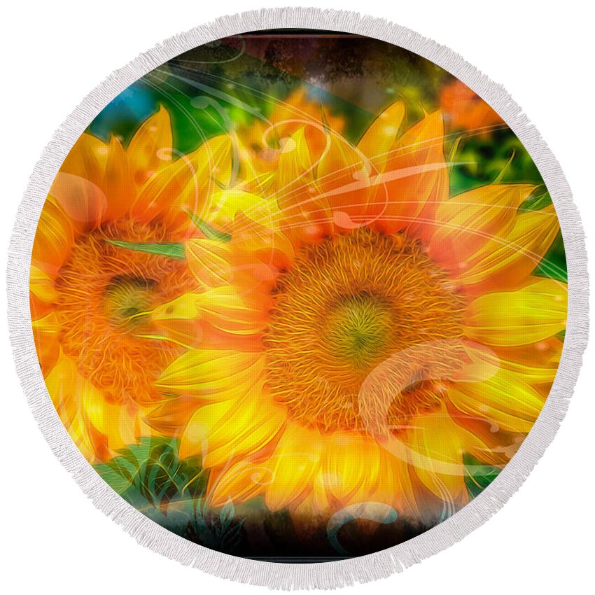 Flower Round Beach Towel featuring the photograph Sunflowers by Larry White