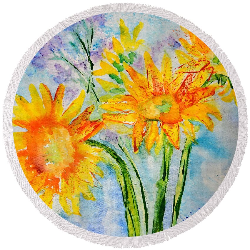 Sunflowers Round Beach Towel featuring the photograph Sunflowers by Julia Malakoff