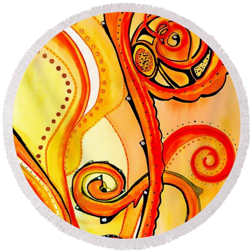 Sunny Round Beach Towel featuring the painting Sunny Flower - Art by Dora Hathazi Mendes by Dora Hathazi Mendes