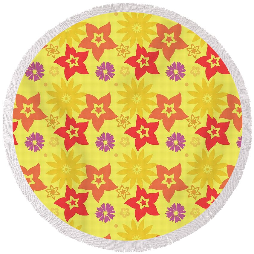 Tropical Round Beach Towel featuring the digital art Sunny Flowers by Becky Herrera