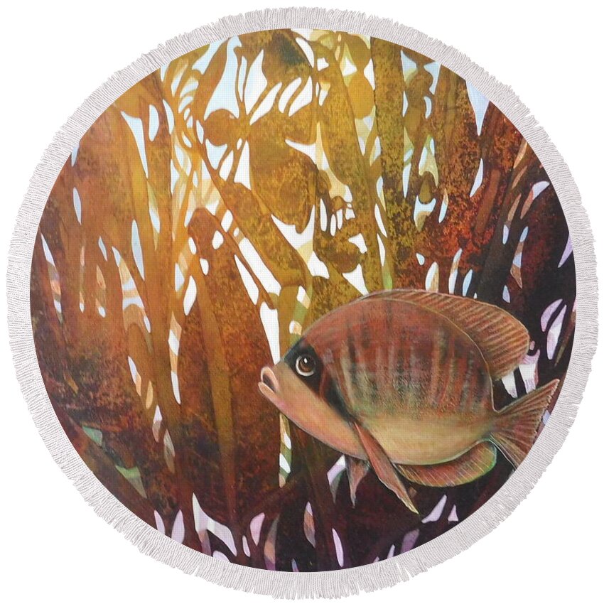 Underwater Round Beach Towel featuring the painting Sunny by Joan Clear