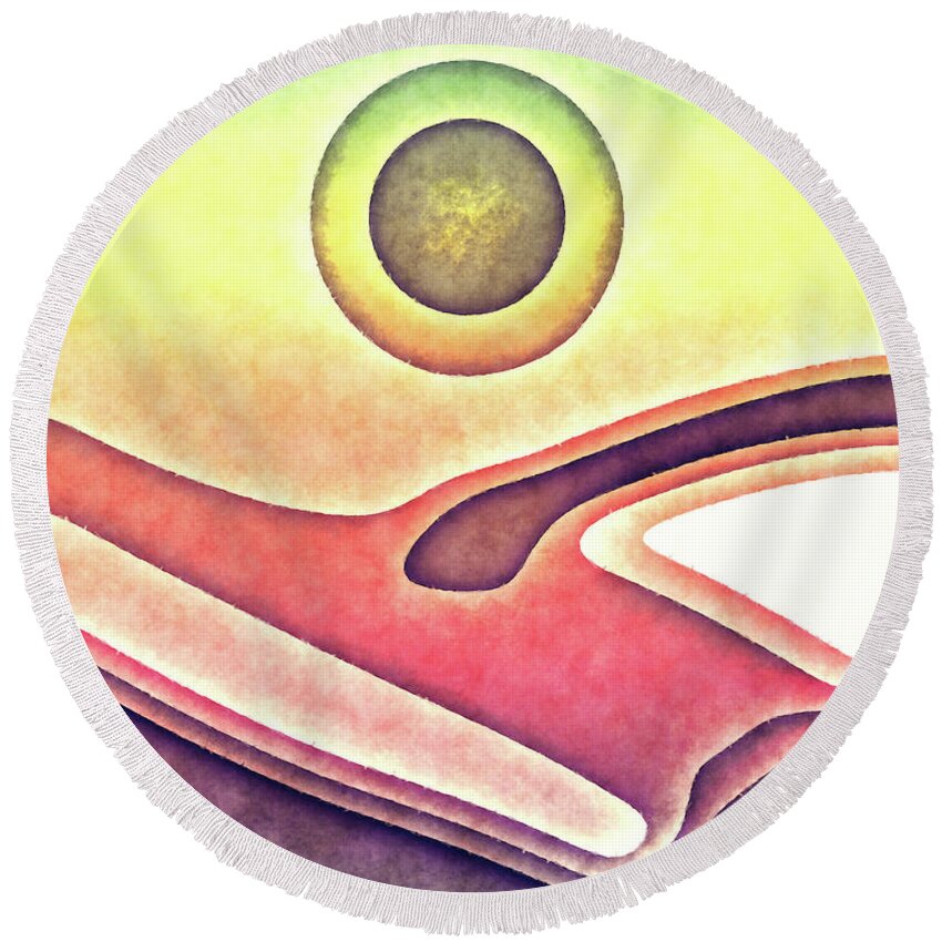 Sun Round Beach Towel featuring the digital art Sunny Landscape Abstract by Phil Perkins