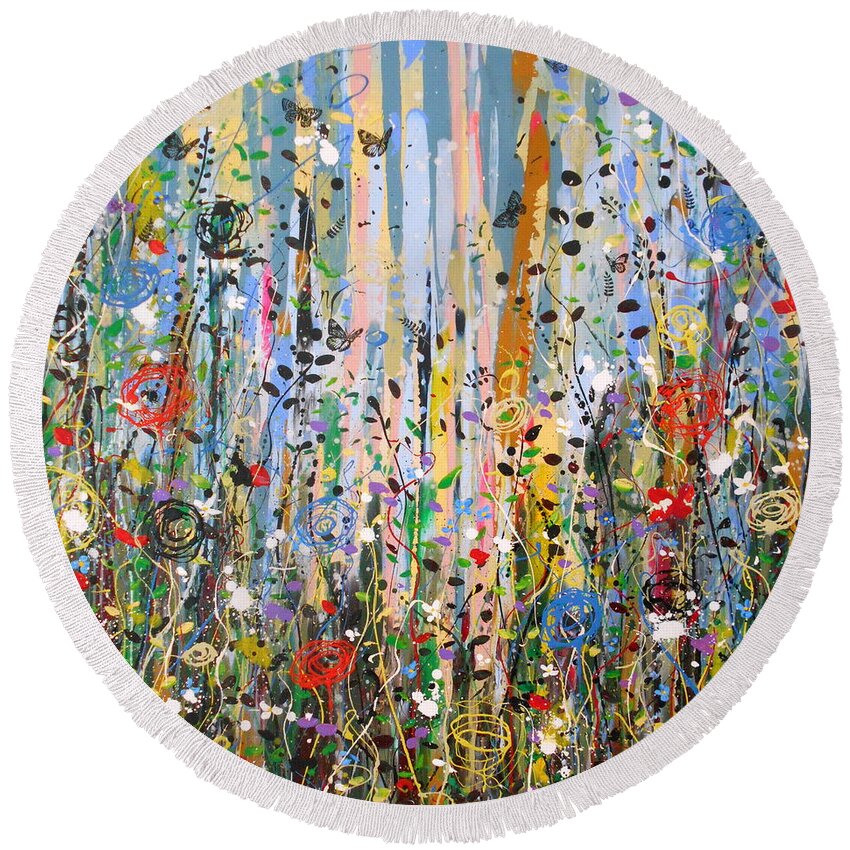 Flowers Round Beach Towel featuring the painting Sunny- LARGE WORK by Angie Wright