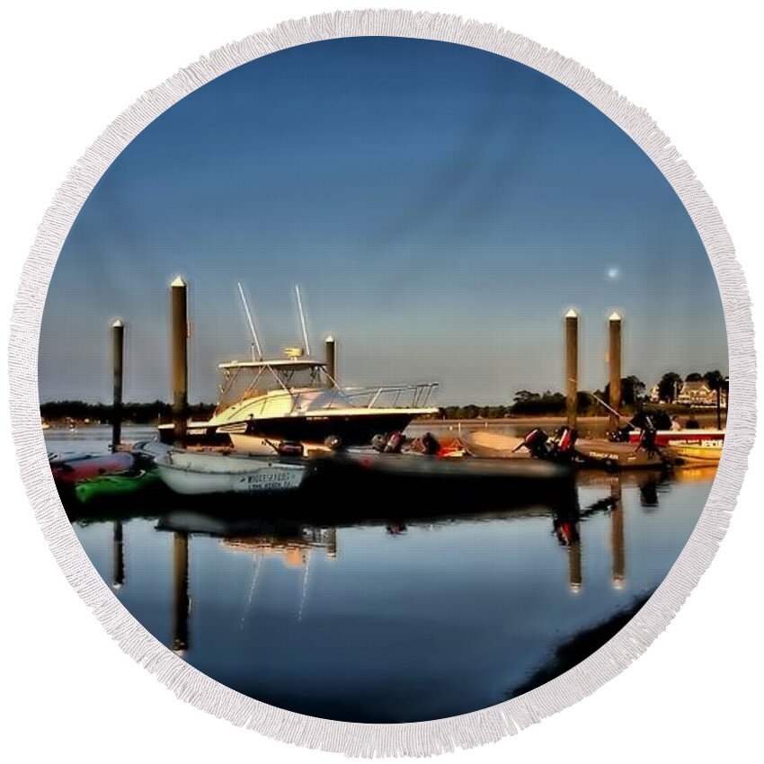 Cape Cod Round Beach Towel featuring the photograph Sunny Morning at Onset Pier by Bruce Gannon