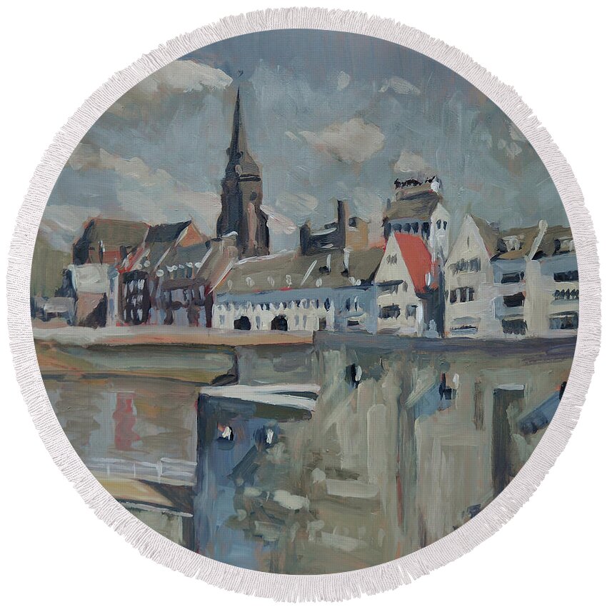 Maastricht Round Beach Towel featuring the painting Sunny Wyck Maastricht by Nop Briex