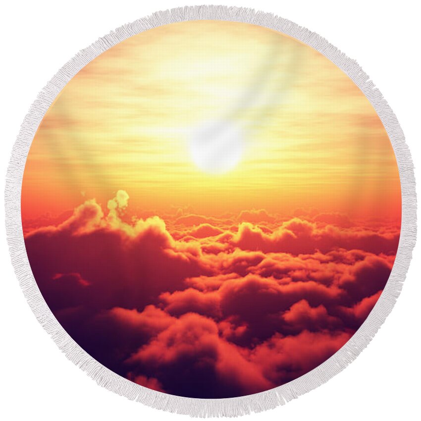 Sunrise Round Beach Towel featuring the photograph Sunrise above the clouds by Johan Swanepoel