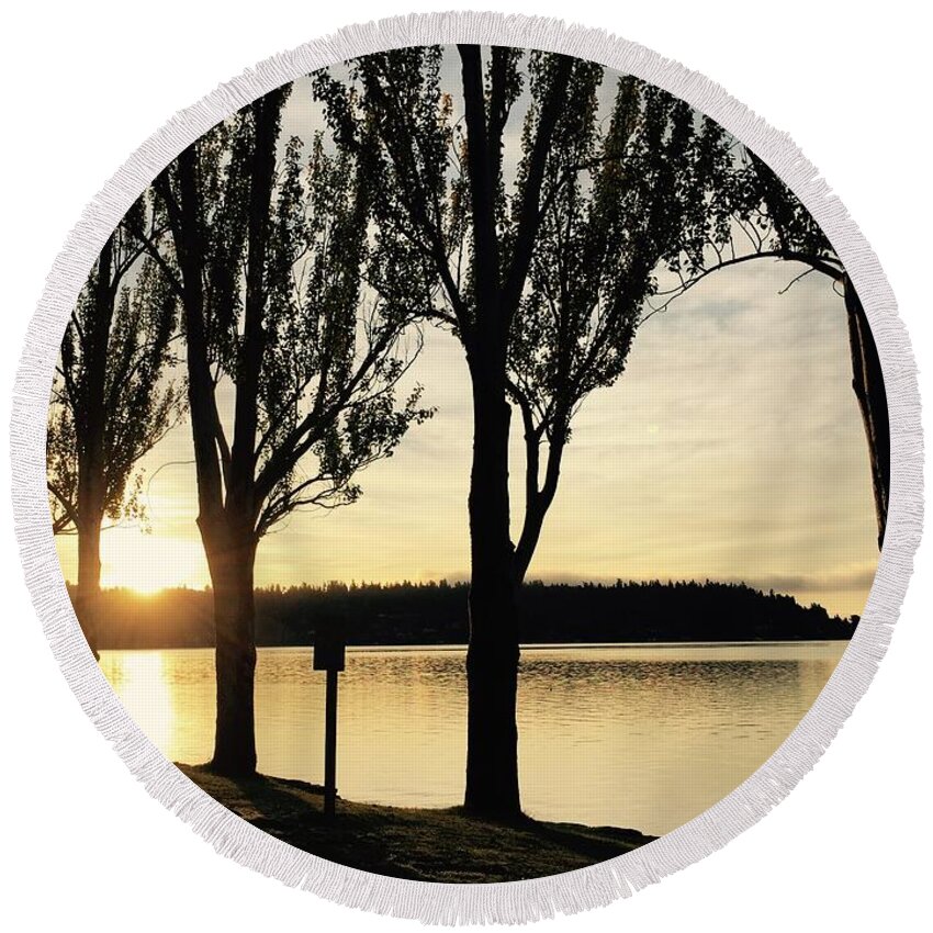 Silhouettes Round Beach Towel featuring the photograph Sunrise and Silhouettes by LeLa Becker