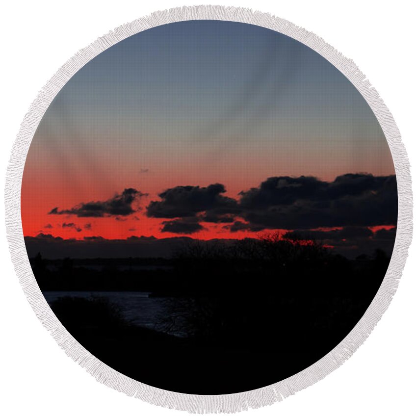 Lighthouse Round Beach Towel featuring the photograph Sunrise at Avery Point by JCV Freelance Photography LLC