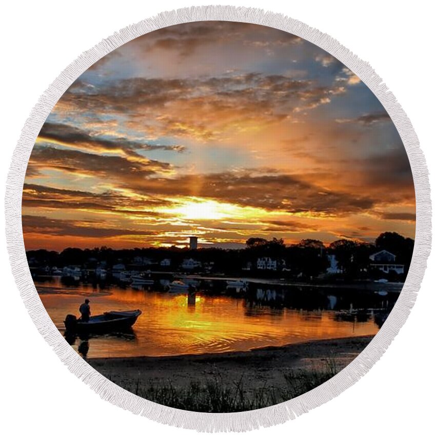 Cove Round Beach Towel featuring the photograph Sunrise at Back Cove by Bruce Gannon
