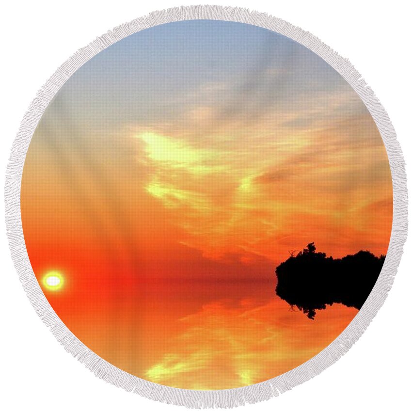 Abstract Round Beach Towel featuring the digital art Sunrise At Big Bay Point Three by Lyle Crump