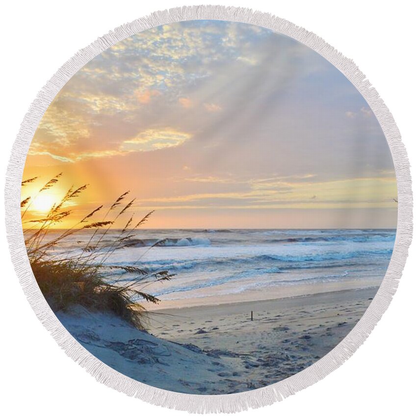 Obx Sunrise Round Beach Towel featuring the photograph Sunrise at Pea Island, NC by Barbara Ann Bell