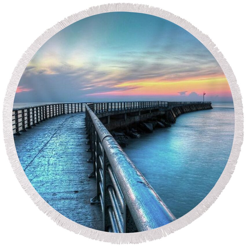 Sebastian Inlet Round Beach Towel featuring the photograph Sunrise At Sebastian Inlet by Carol Montoya