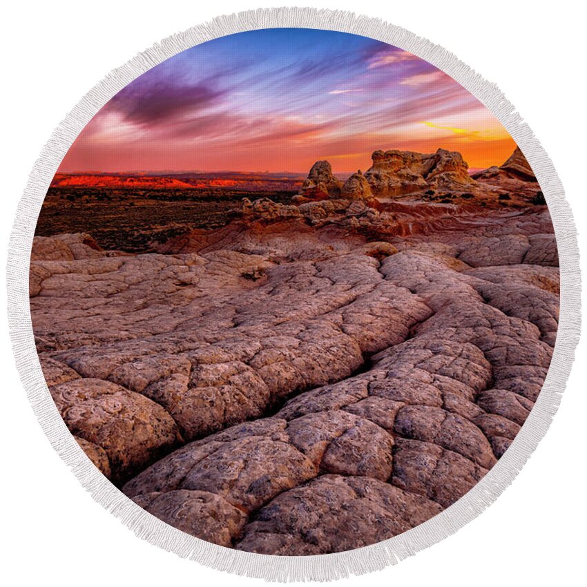 Sunrise Round Beach Towel featuring the photograph Sunrise at White Pockets by Michael Ash