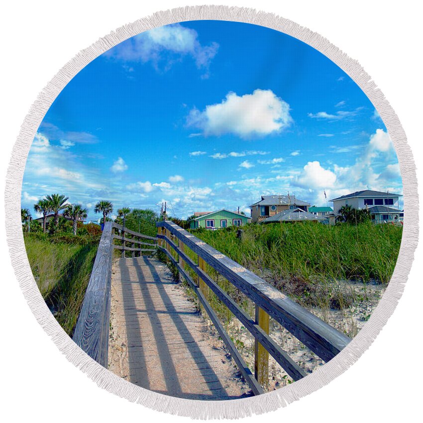 Beach Round Beach Towel featuring the photograph Sunrise Boardwalk Treasure Coast Florida C7 by Ricardos Creations