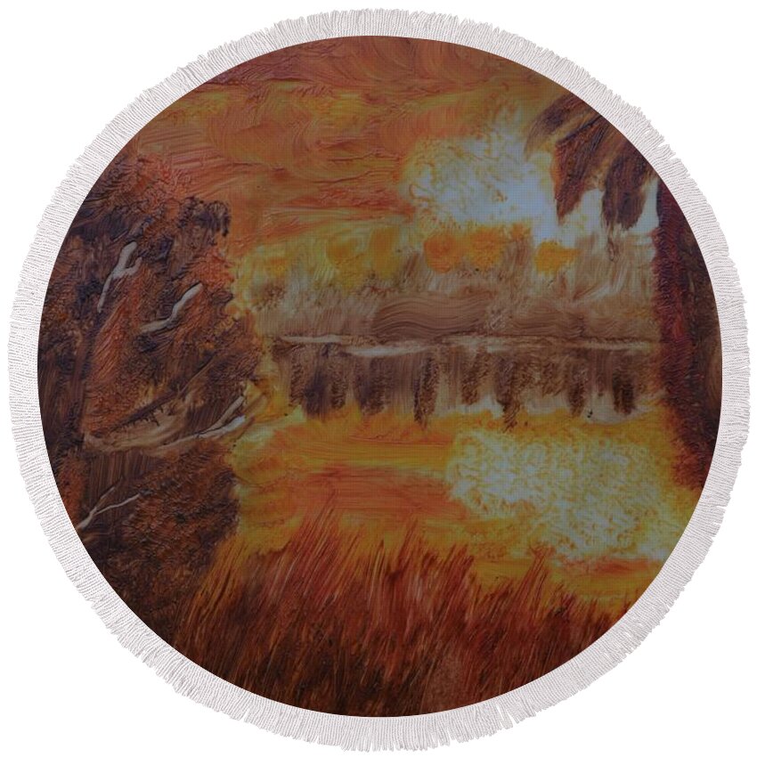 Sunrise Impression Round Beach Towel featuring the painting Sunrise Impression by Warren Thompson