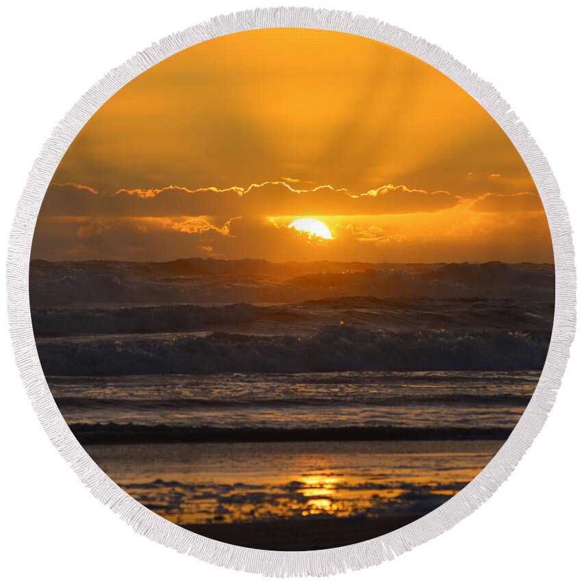 Beach Prints Round Beach Towel featuring the photograph Sunrise - In excelsis Deo by Julianne Felton