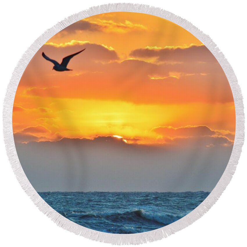 Obx Sunrise Round Beach Towel featuring the photograph Sunrise in Nags Head by Barbara Ann Bell
