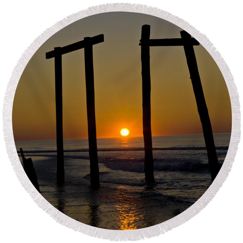 Portrait Round Beach Towel featuring the photograph Sunrise at Ocean City by Louis Dallara
