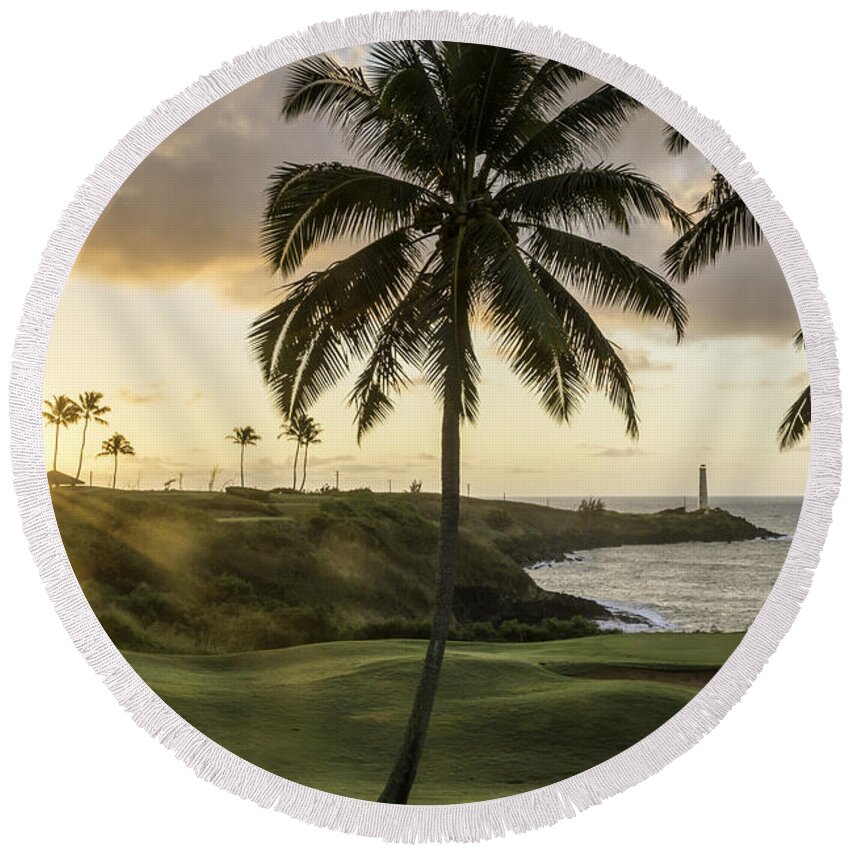 Kauai Round Beach Towel featuring the photograph Sunrise Ninini Point, kauai by Gary Beeler