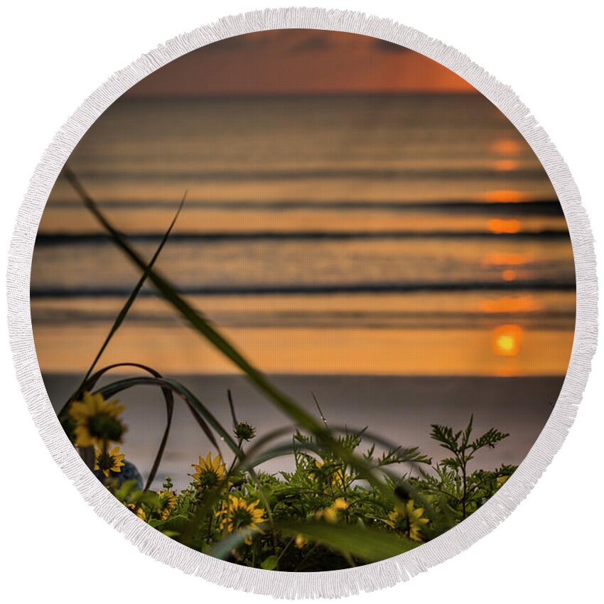Flagler Beach Round Beach Towel featuring the photograph Sunrise on a beach by Agnes Caruso