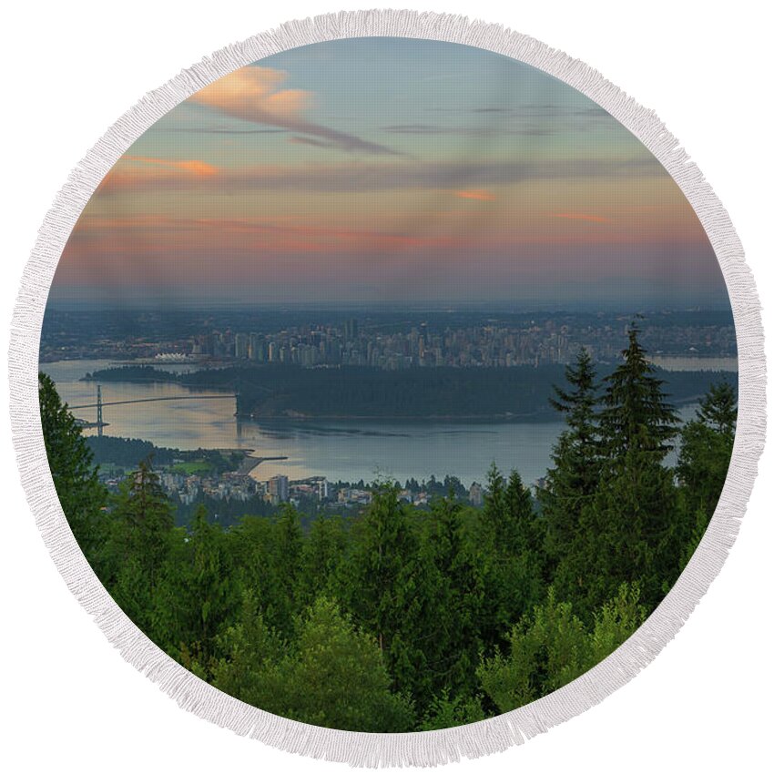 Vancouver Round Beach Towel featuring the photograph Sunrise over City of Vancouver BC Canada by David Gn