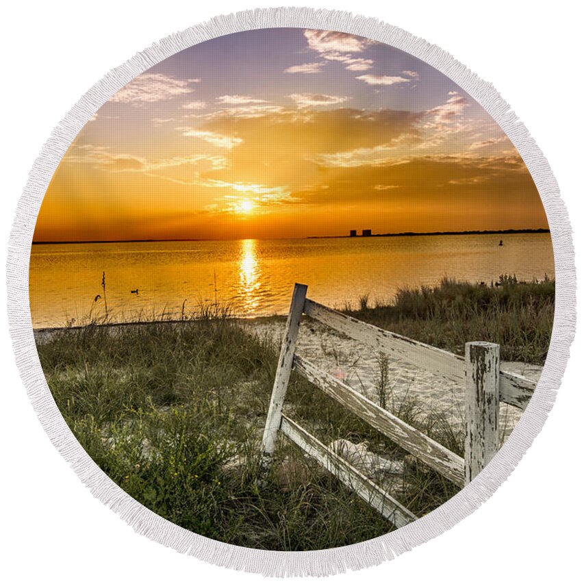Sunrise Round Beach Towel featuring the photograph Sunrise over Gulf Bay by Metaphor Photo