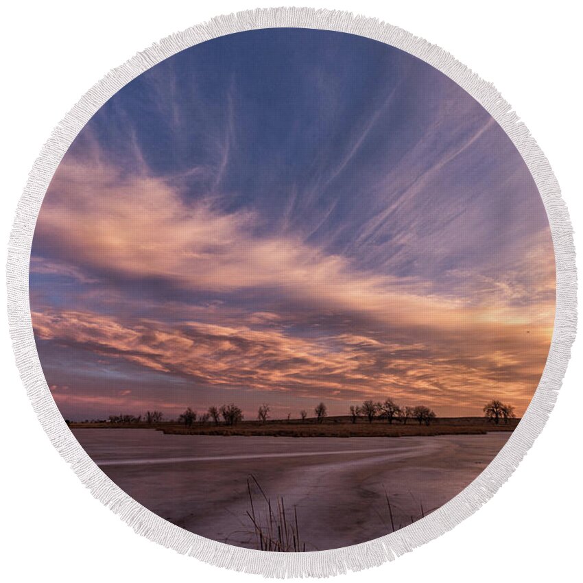 Sunrise Round Beach Towel featuring the photograph Sunrise Over Ice by Tony Hake