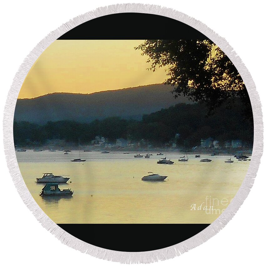 Malletts Bay Round Beach Towel featuring the photograph Sunrise Over Malletts Bay Panorama - Nine v2 Detail by Felipe Adan Lerma