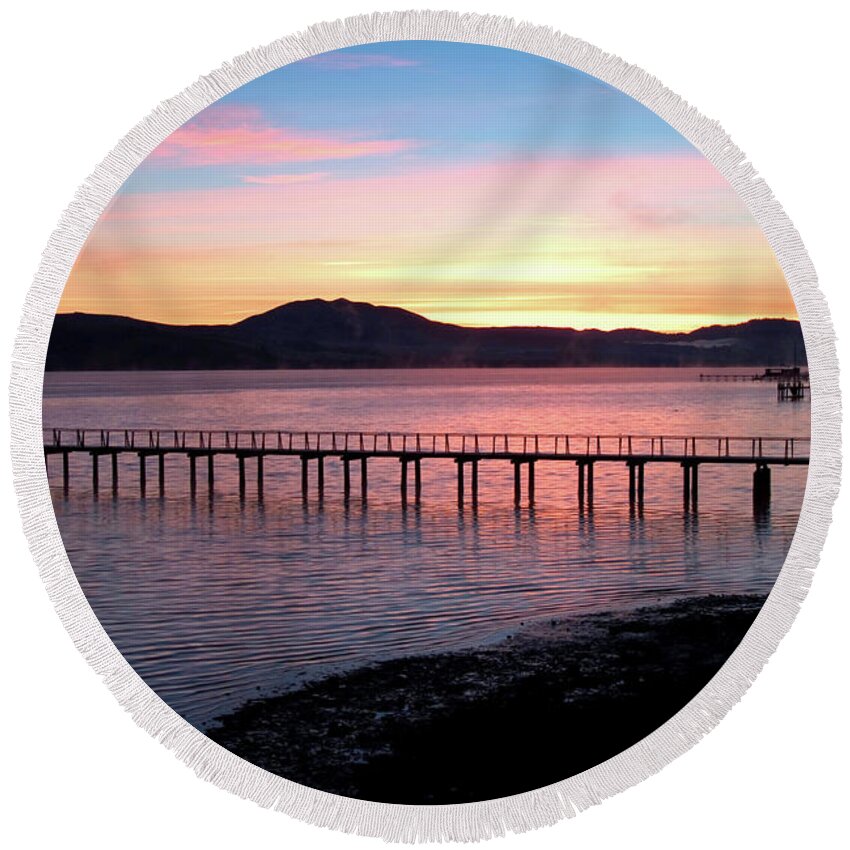 Sunrise Round Beach Towel featuring the photograph Sunrise Over Tomales Bay by Charlene Mitchell
