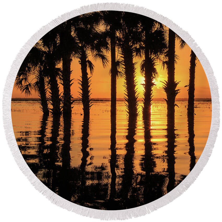 Central Florida Round Beach Towel featuring the photograph Sunrise Reflections by Stefan Mazzola