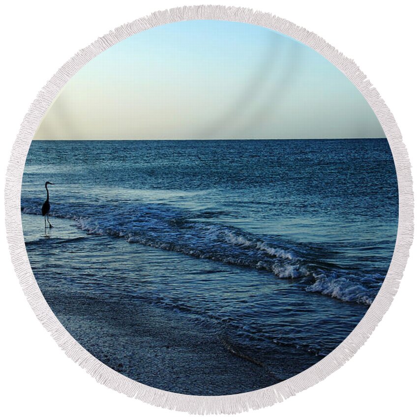 Manasota Key Round Beach Towel featuring the photograph Sunrise Solitude by Debbie Oppermann