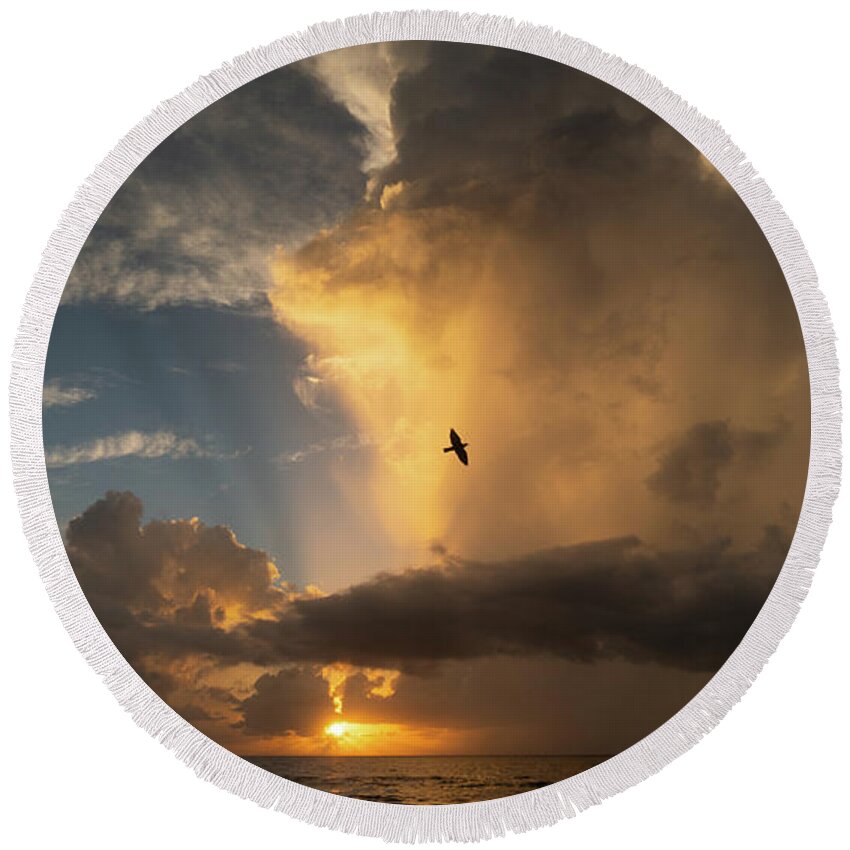Florida Round Beach Towel featuring the photograph Sunrise Thunderstorm Bird Delray Beach Florida by Lawrence S Richardson Jr