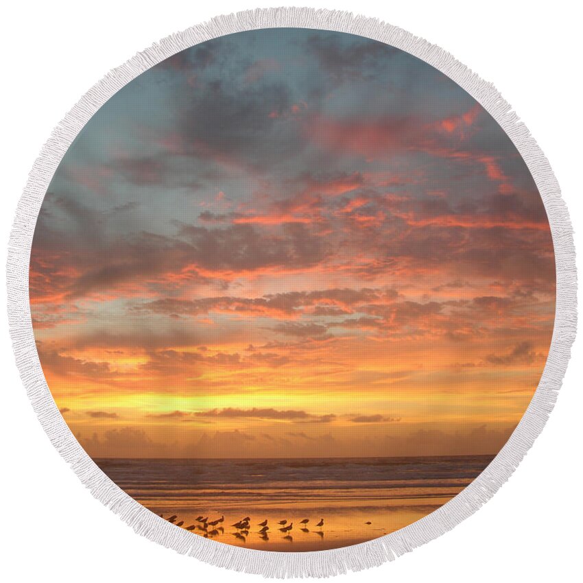 Beach Prints Round Beach Towel featuring the photograph Sunrise with birds 3 5-26-15 by Julianne Felton