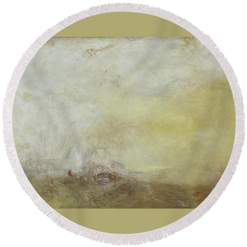 Joseph Mallord William Turner Round Beach Towel featuring the painting Sunrise with Sea Monsters by Joseph Mallord