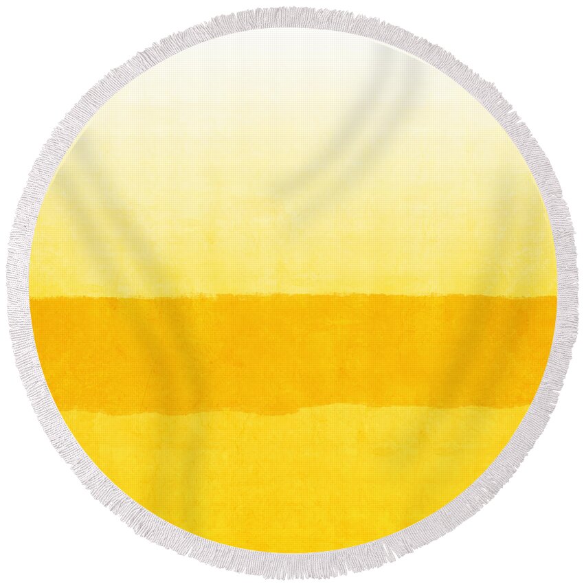 Abstract Round Beach Towel featuring the painting Sunrise- Yellow Abstract Art by Linda Woods by Linda Woods